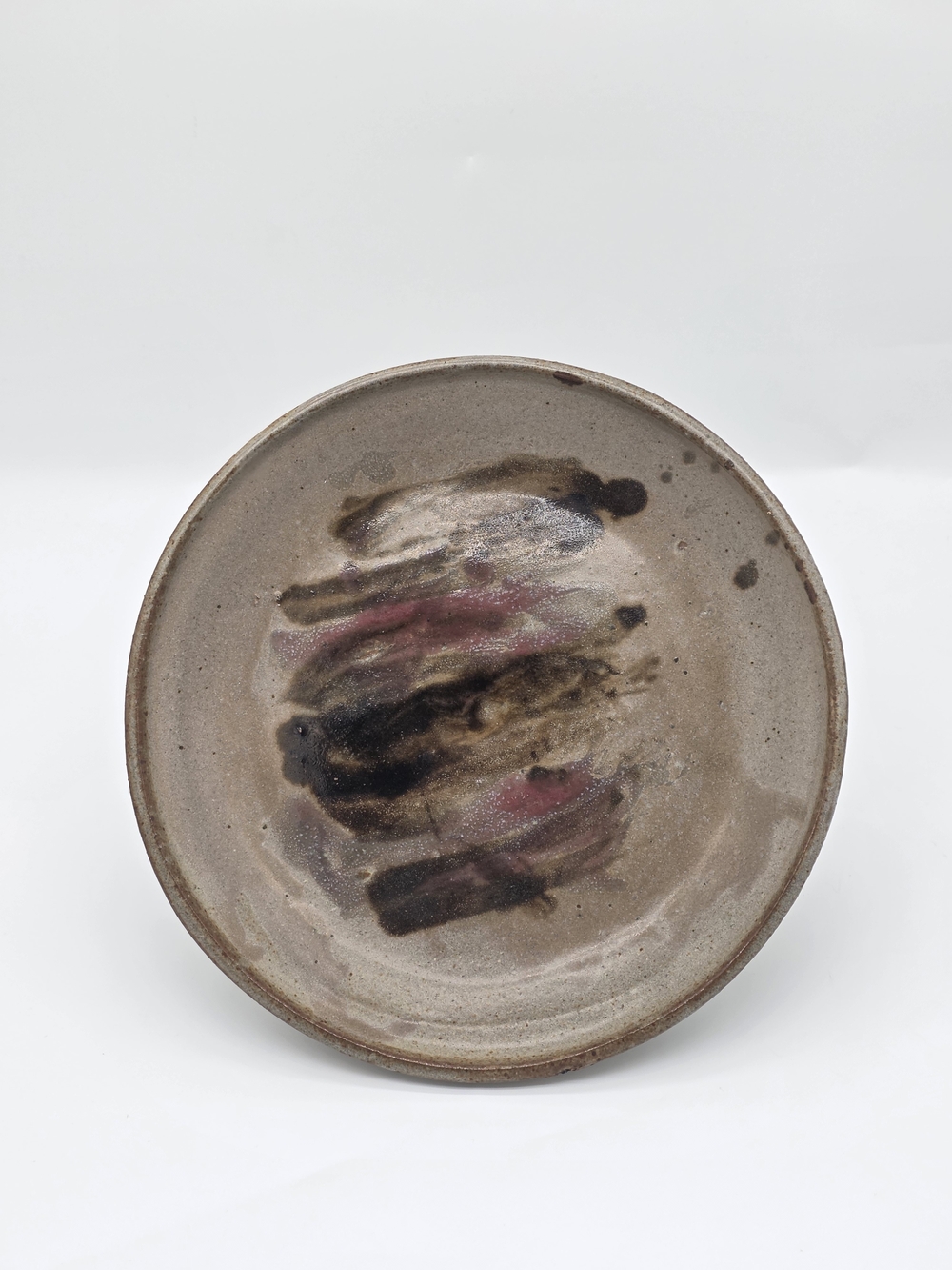 Handpainted Pottery Plate in Earth Brown with Accent Strokes